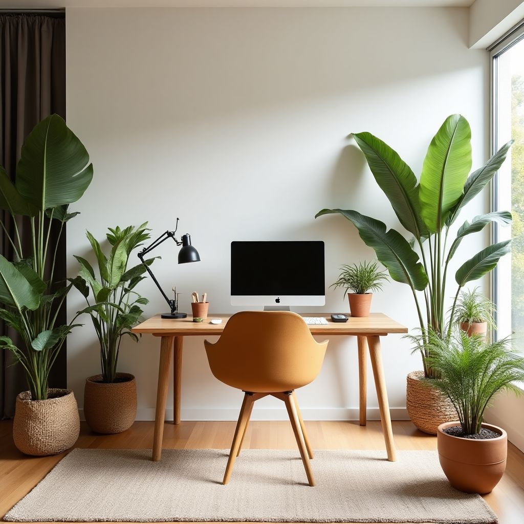 Mindful workspace with plants and natural light